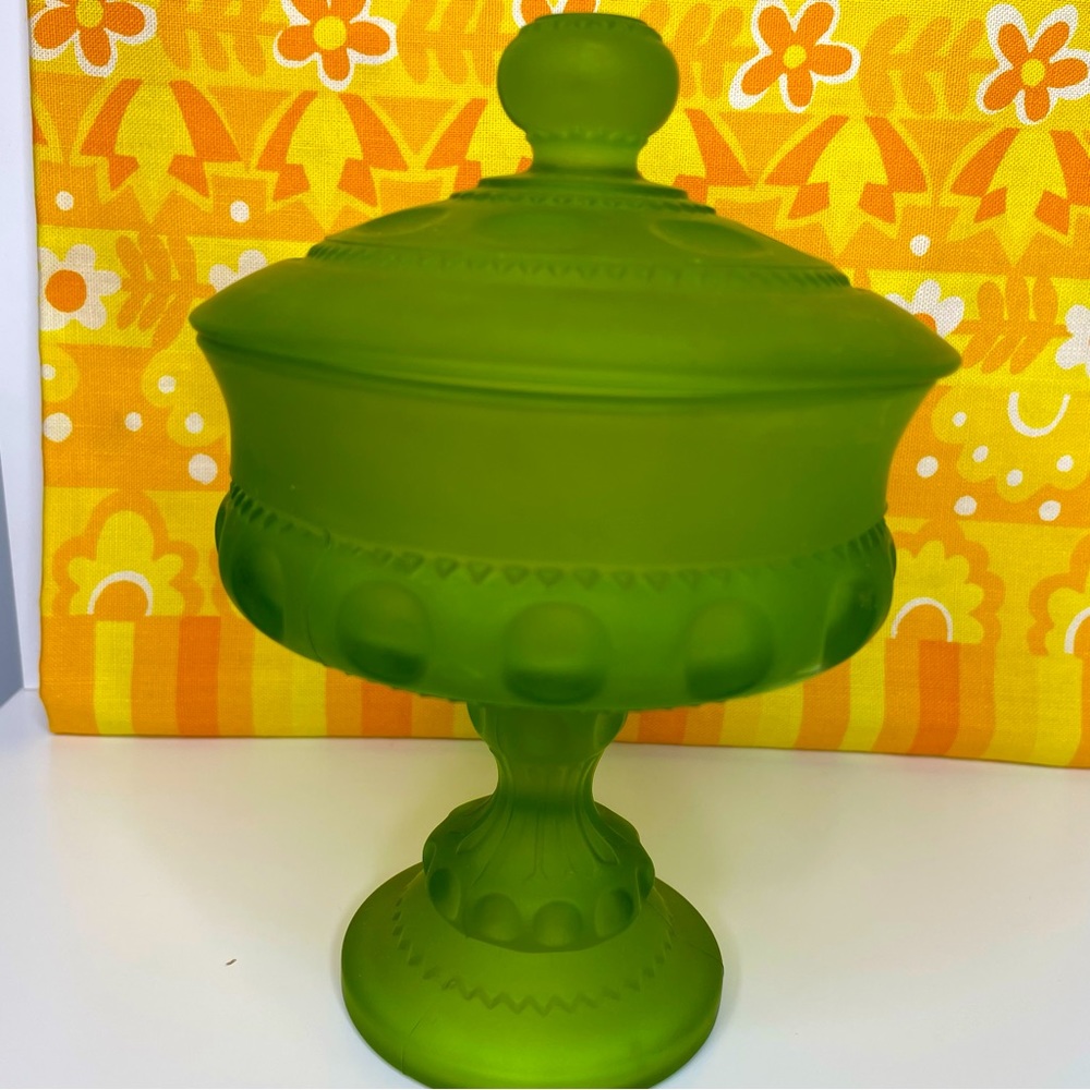 Vintage Indiana Glass Green Frosted Candy Dish
